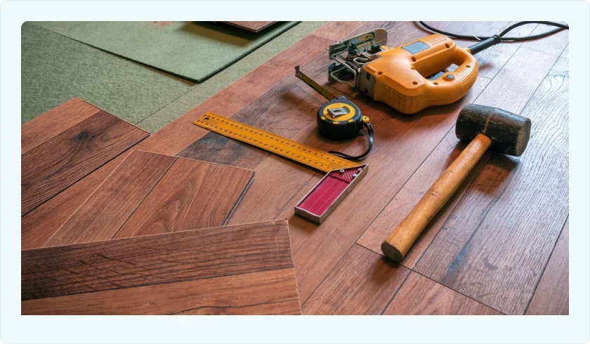 Hardwood flooring being installed